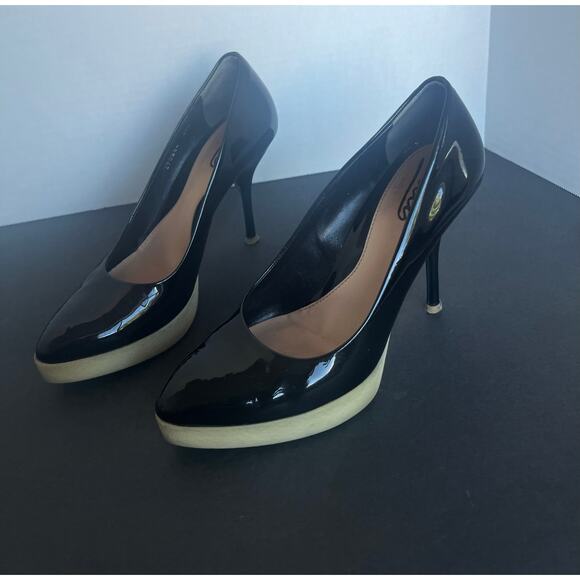 Gucci Tom Ford Platform Pointy Toe Black White Patent Leather Slip‎ On Pumps 6.5